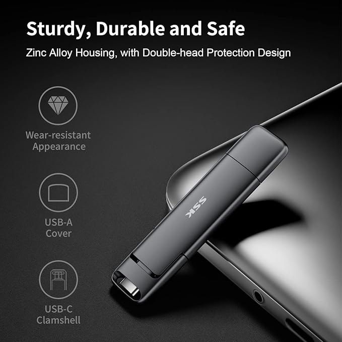 128GB USB-C Dual Flash Drive – 550MB/s USB 3.2 Gen2 Solid State Drive, Type-C + USB-A External SSD Stick for Phone, Laptop & Tablet
