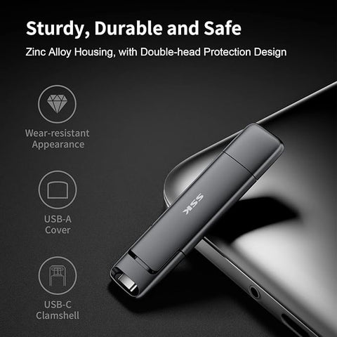 128GB USB-C Dual Flash Drive – 550MB/s USB 3.2 Gen2 Solid State Drive, Type-C + USB-A External SSD Stick for Phone, Laptop & Tablet