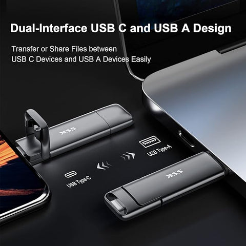 128GB USB-C Dual Flash Drive – 550MB/s USB 3.2 Gen2 Solid State Drive, Type-C + USB-A External SSD Stick for Phone, Laptop & Tablet