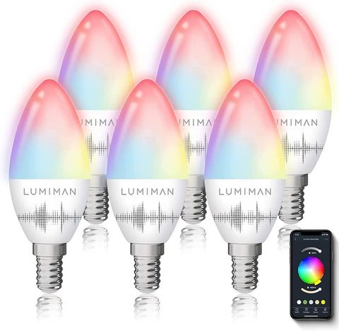 E14 Smart Light Bulb, Alexa Candle Bulb, Colour Changing Chandelier Lights, Dimmable Tunable, RGBCW,4W 400LM, Works with Alexa and Google Assistant, APP Control by Smartphone [Energy Class F] - thelights4u.com