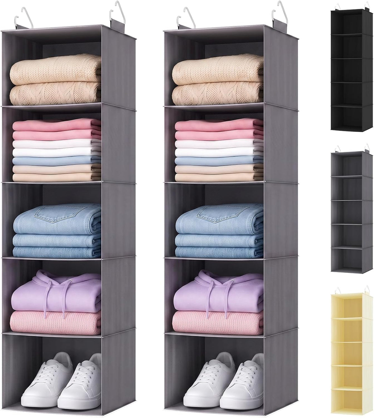 Hanging Wardrobe Storage Organiser for Clothes 5 Tier 2 Pack