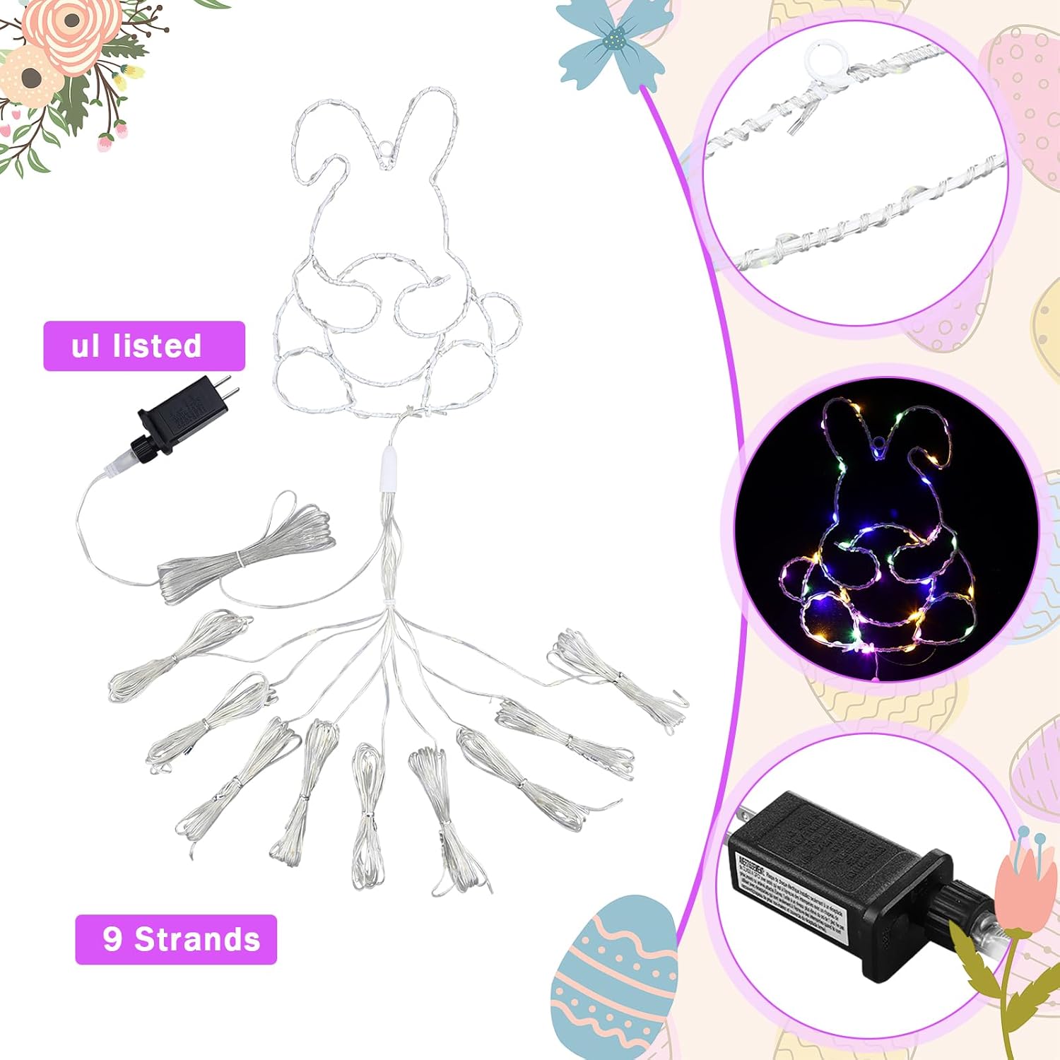 12ft Easter bunny LED waterfall lights for garden decoration