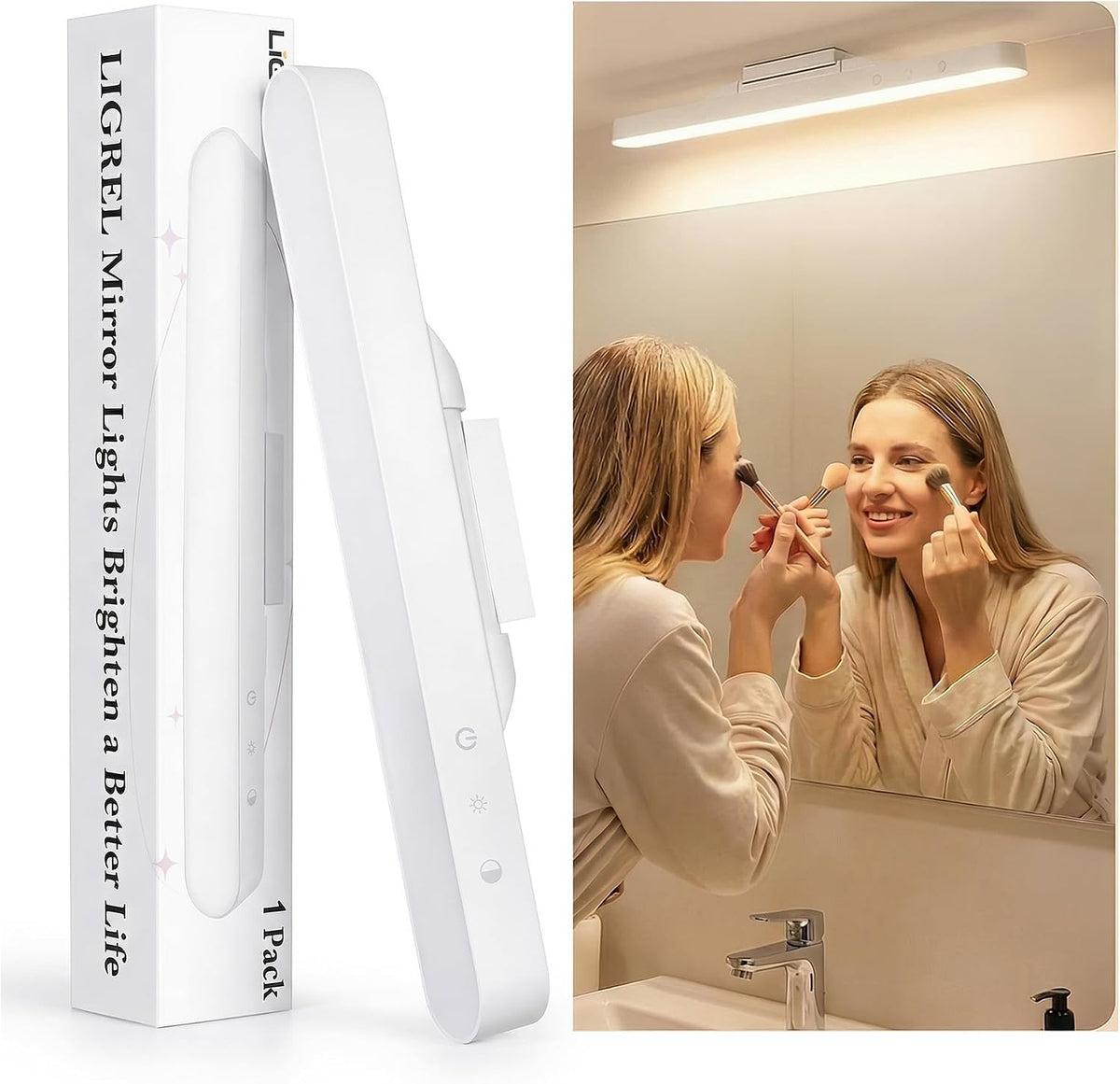 Vanity Lights, Rechargeable Battery-Operated Stick-On Mirror Lights, LED Makeup Light for Dressing Table & Bathroom Mirror(1 Pcs)