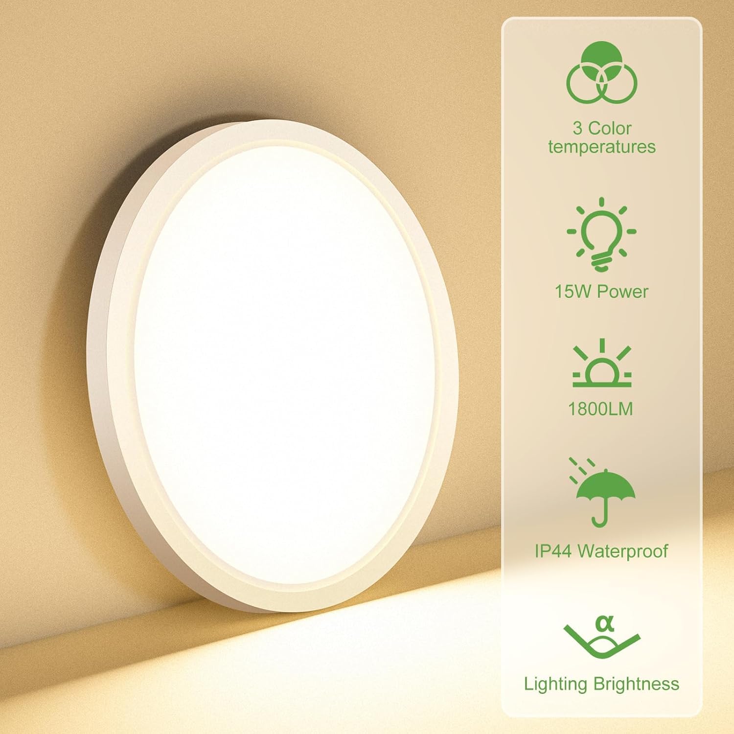 Waterproof IP44 LED Bathroom Ceiling Light – 3000K-6500K Adjustable

