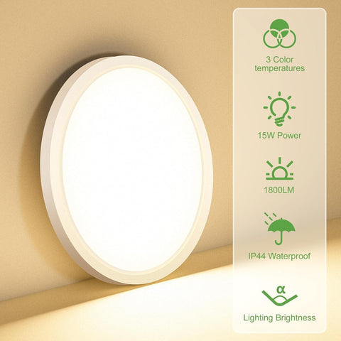 Waterproof IP44 LED Bathroom Ceiling Light – 3000K-6500K Adjustable

