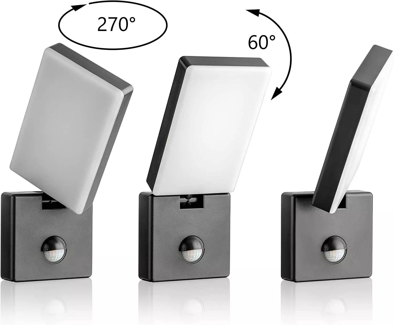 Sleek black LED wall light with PIR sensor on a fence


