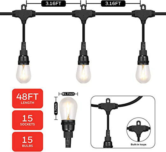 With S14 Bulbs 15 Socket & Bulb Garden Festoon Lights 