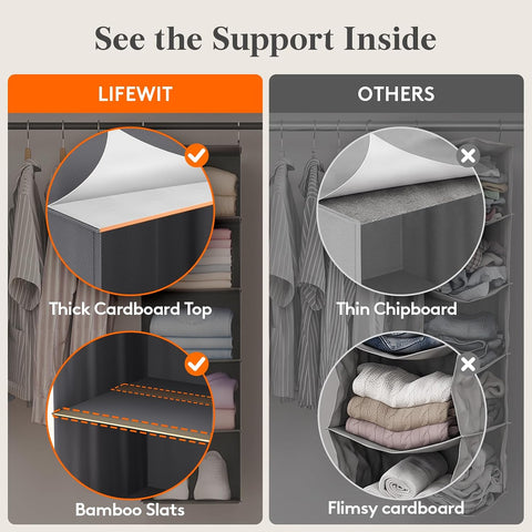 Hanging Wardrobe Storage Organiser for Clothes 5 Tier 2 Pack