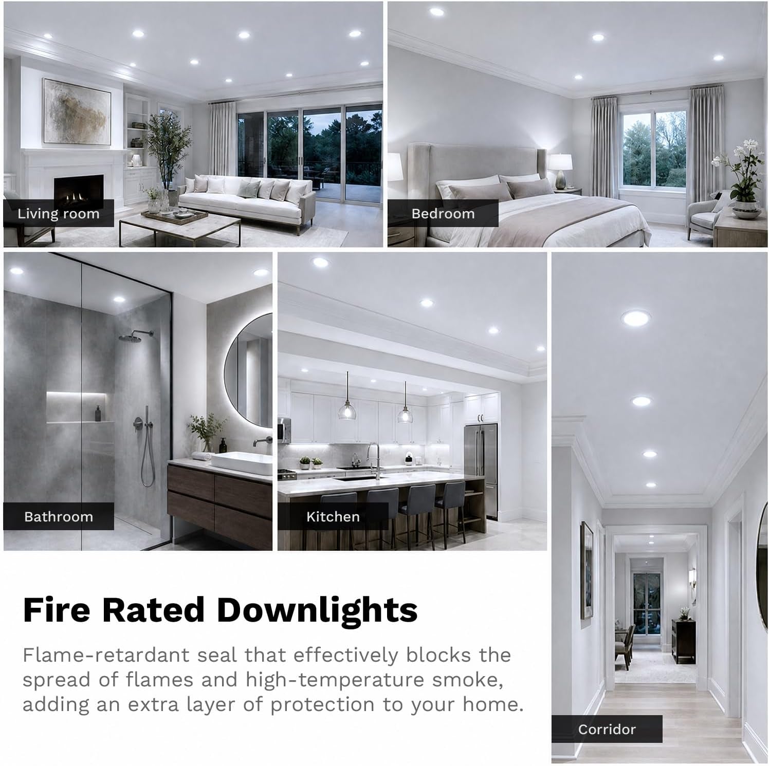 LED Fire Rated Downlights, 5W IP65 Waterproof Bathroom Spotlights, Dimmable 6000K Cool White Recessed Ceiling Lights for 70-75Mm Cut Out, AC220V-240V 4 Pack