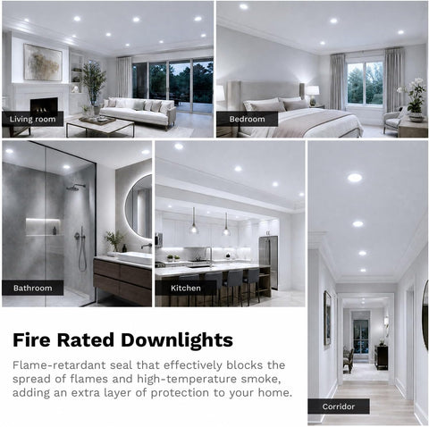 LED Fire Rated Downlights, 5W IP65 Waterproof Bathroom Spotlights, Dimmable 6000K Cool White Recessed Ceiling Lights for 70-75Mm Cut Out, AC220V-240V 4 Pack