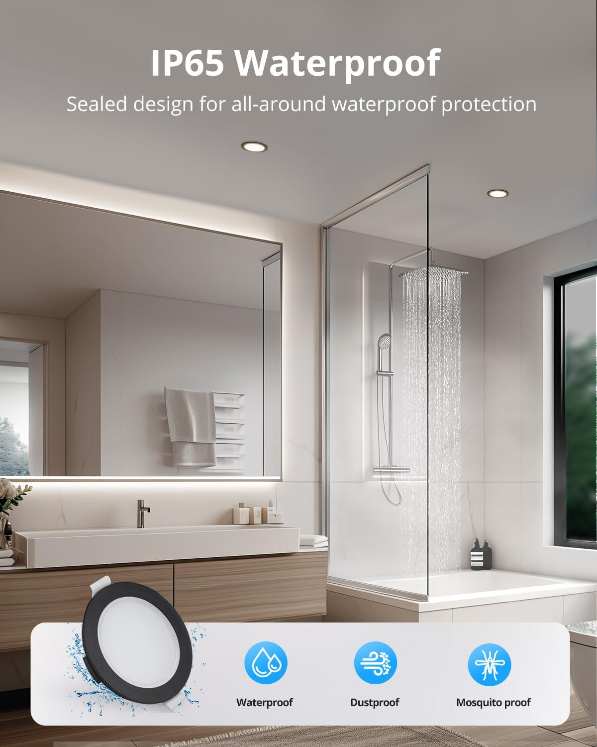 IP65 LED Downlights Ceiling, Black Spotlights 5W 4000K, 10 Pack | Bathroom Downlights, Neutral White 400LM, 68-80Mm Cut Out, 35Mm Ultra-Slim, LED Spot Lights for Kitchen Bedroom Living Room