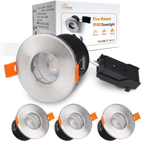 LED Fire Rated Downlights, 5W IP65 Waterproof Bathroom Spotlights, Dimmable 6000K Cool White Recessed Ceiling Lights for 70-75Mm Cut Out, AC220V-240V 4 Pack