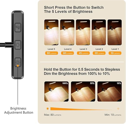 19 LED Book Light, Reading Light Book Lamp for Reading at Night with Memory Function, 3 Eye-Protecting Modes -Stepless Dimming, Long Battery Life, 360° Flexible Lamp for Bed