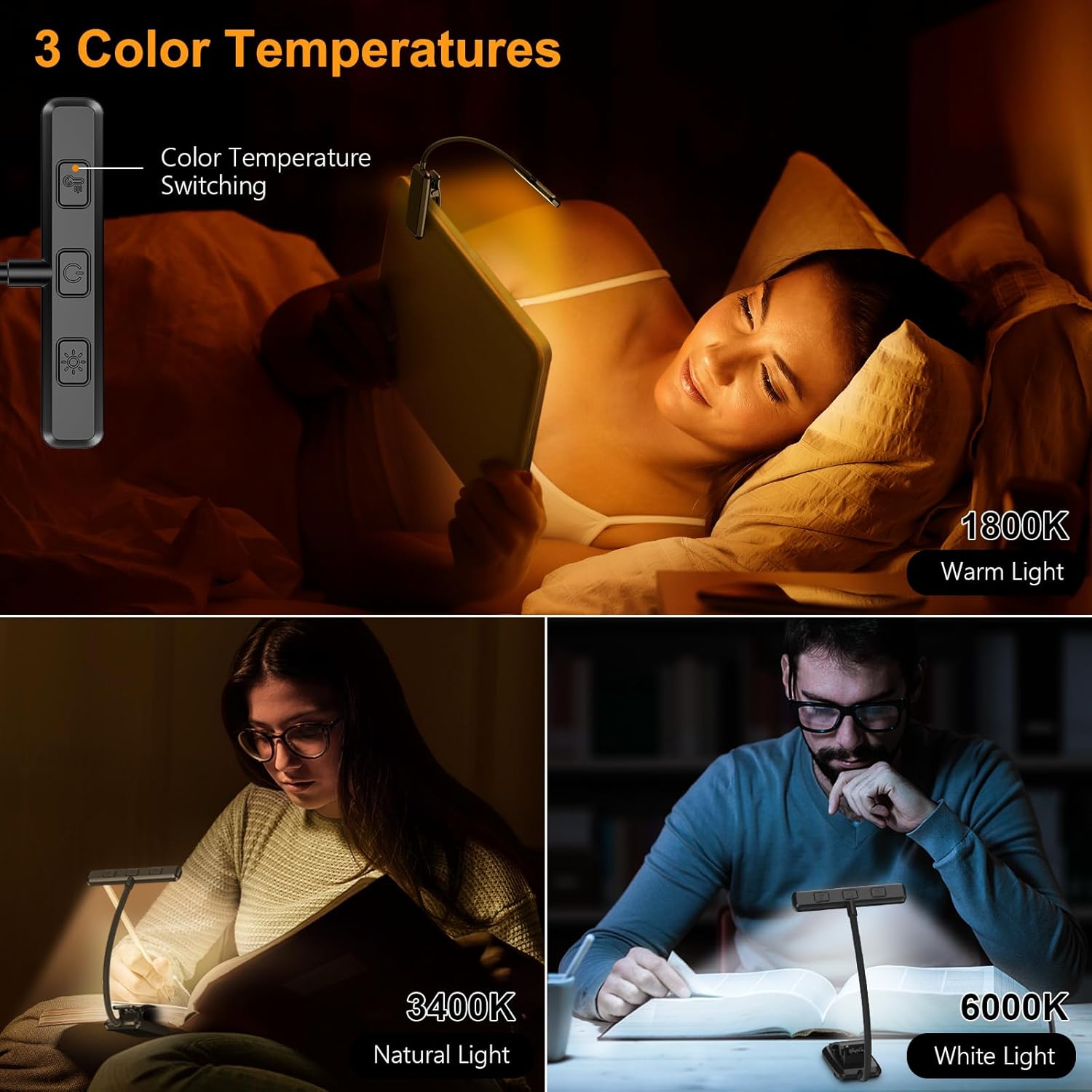 19 LED Book Light, Reading Light Book Lamp for Reading at Night with Memory Function, 3 Eye-Protecting Modes -Stepless Dimming, Long Battery Life, 360° Flexible Lamp for Bed