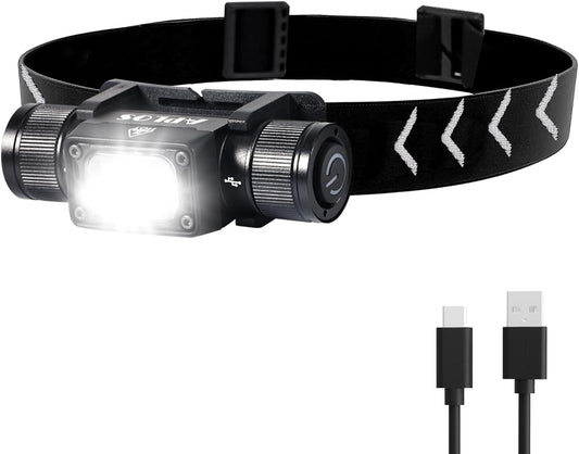 H340 Head Torch Rechargeable - Lightweight Headlamp with 1500 Lumens and 180° Swivel Base, Super Bright LED Headlamp with Red Light Mode