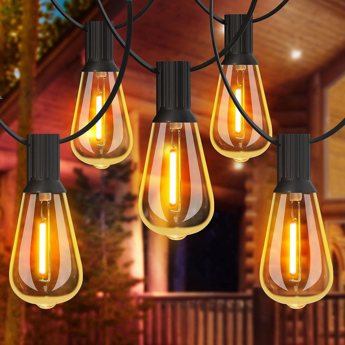 24FT Festoon Lights Outdoor, Garden Patio String Lights Mains Powered, 2200K Warm White, ST64 Waterproof LED String Lights