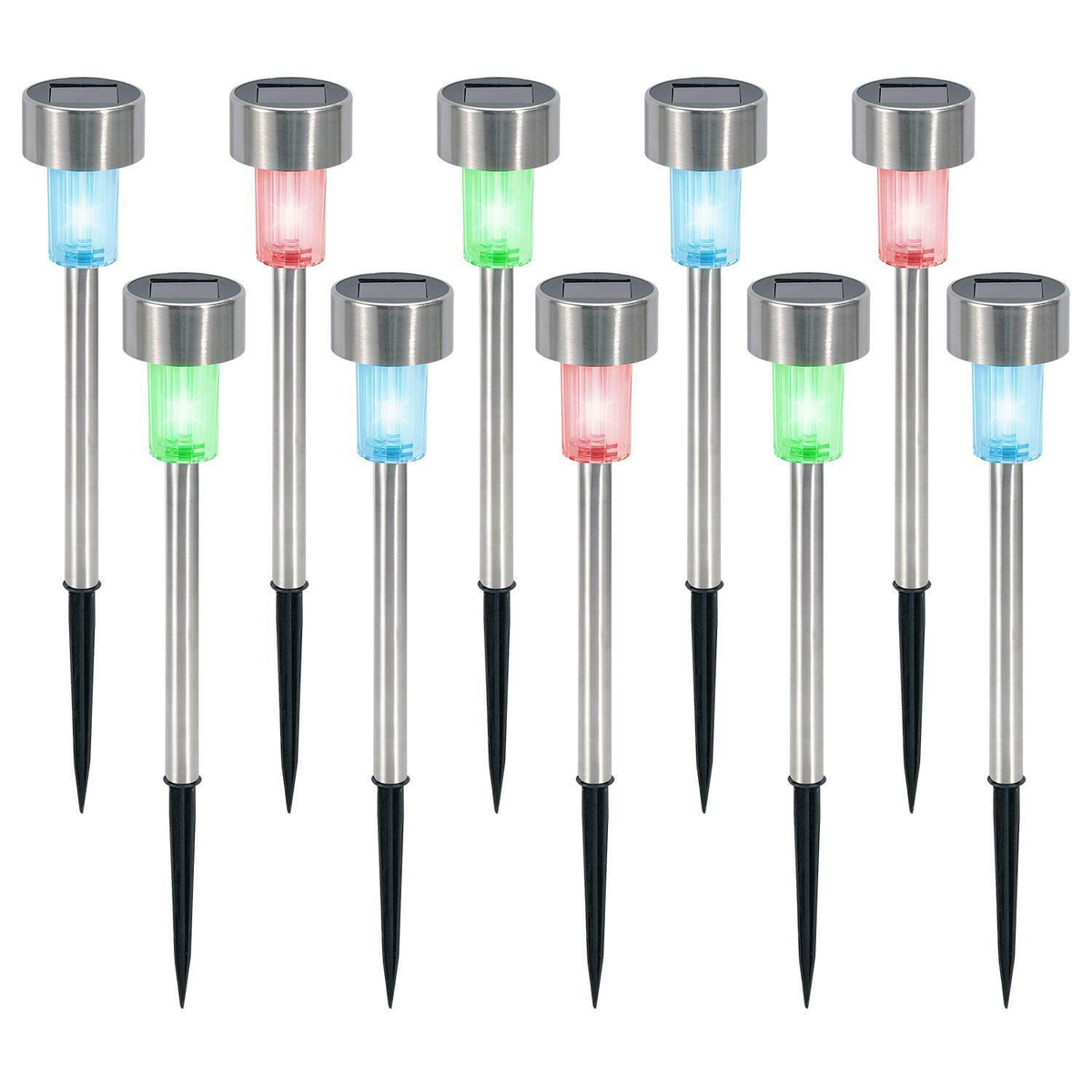 Color Changing Solar Garden Stake Lights - Rechargeable LED Solar Powered Garden Lights - Waterproof Outdoor Lamps - Pack Of 10