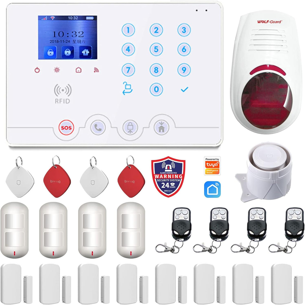 WiFi + 4G Wireless Home Burglar Alarm System Kit. Tuya Smartlife APP Amazon Alexa, with Siren Window Door sensor Motion Detector RFID - thelights4u.com