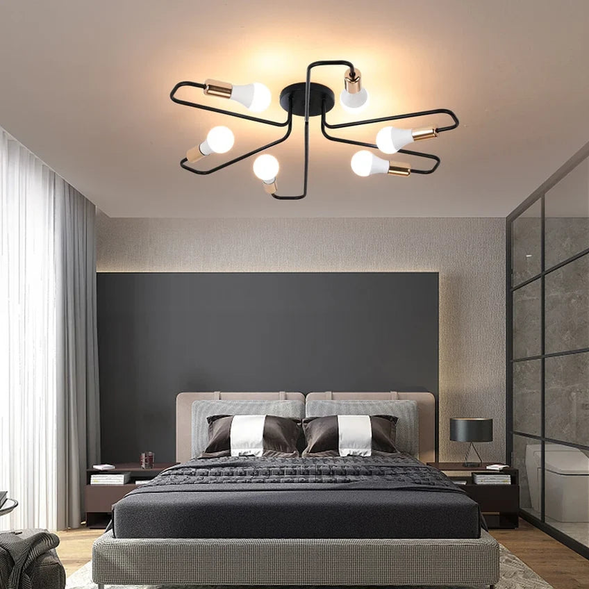 Vintage Industrial Spider Ceiling Light – Semi-Flush Mount Chandelier with (6 E27 Bulb)