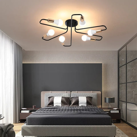 Vintage Industrial Spider Ceiling Light – Semi-Flush Mount Chandelier with (6 E27 Bulb)