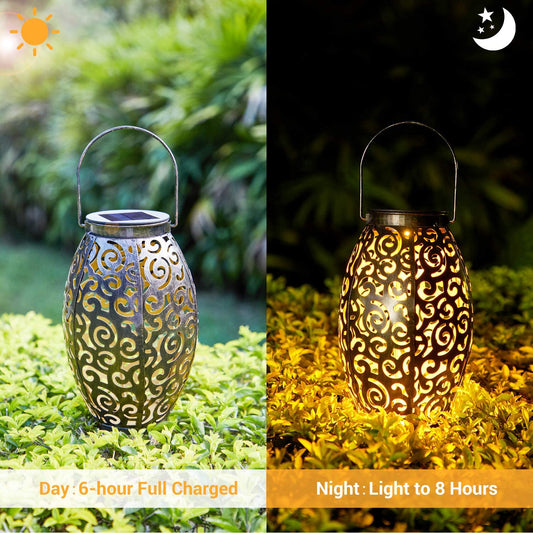 Light up your Garden in Style with our Solar Lanterns - Waterproof Metal Moroccan Lamps with Warm White LED (Pack Of 2)