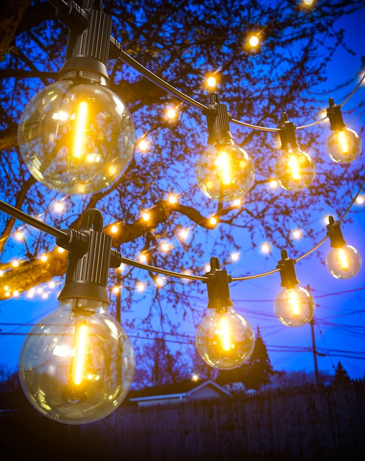 Outdoor LED String Lights Mains Powered 7.6M/25 FT G40 Globe Garden Patio String Festoon Lights with 12+1 Plastic Bulbs
