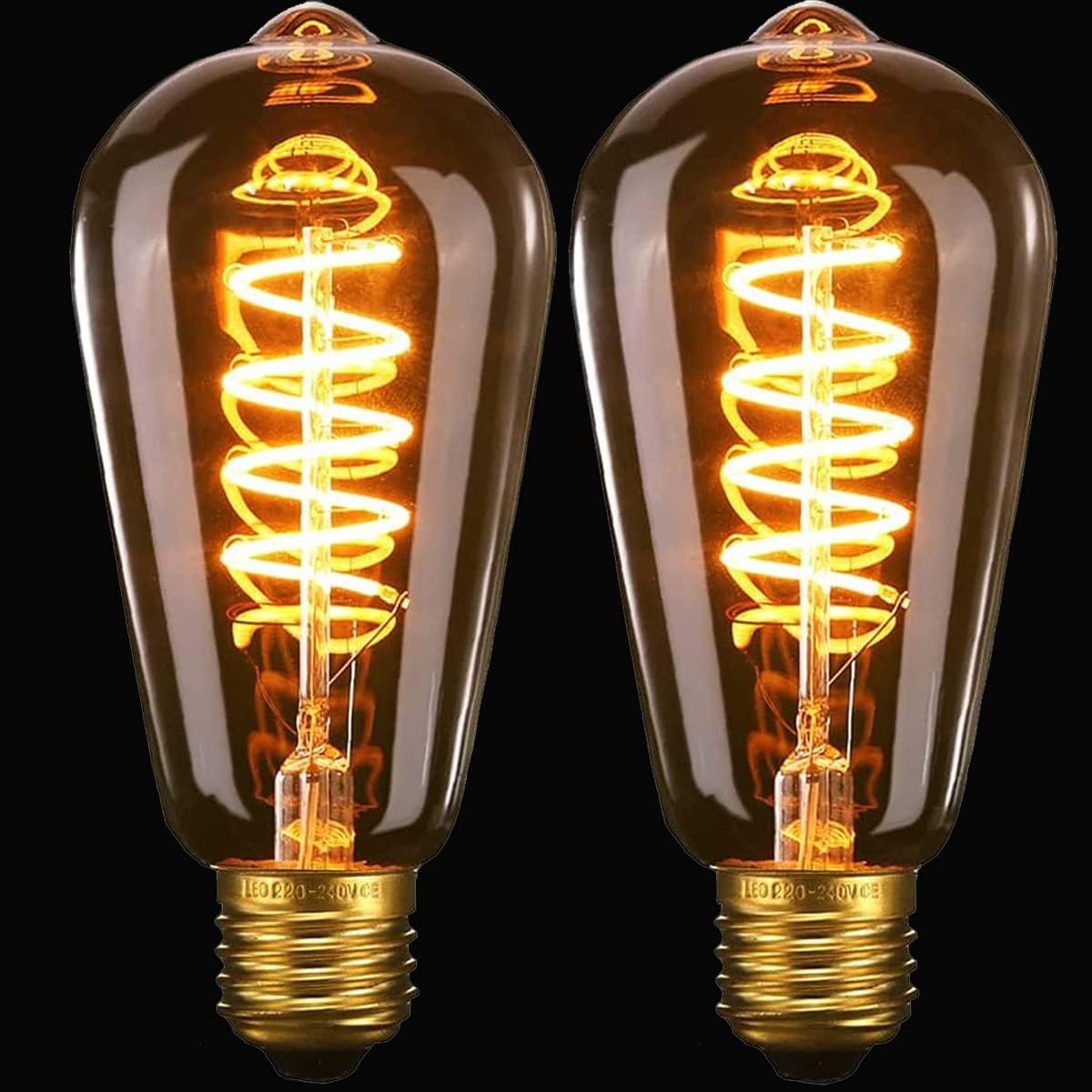E27 Vintage Edison Light Bulb Dimmable ST64 Spiral Flexible LED Filament Bulbs, Decorative Bulbs Amber Glass Warm White 2200K