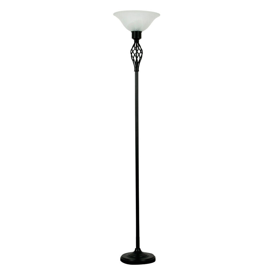 Traditional Barley Twist Floor Lamp Uplighter Standard Light Glass Shade Lounge