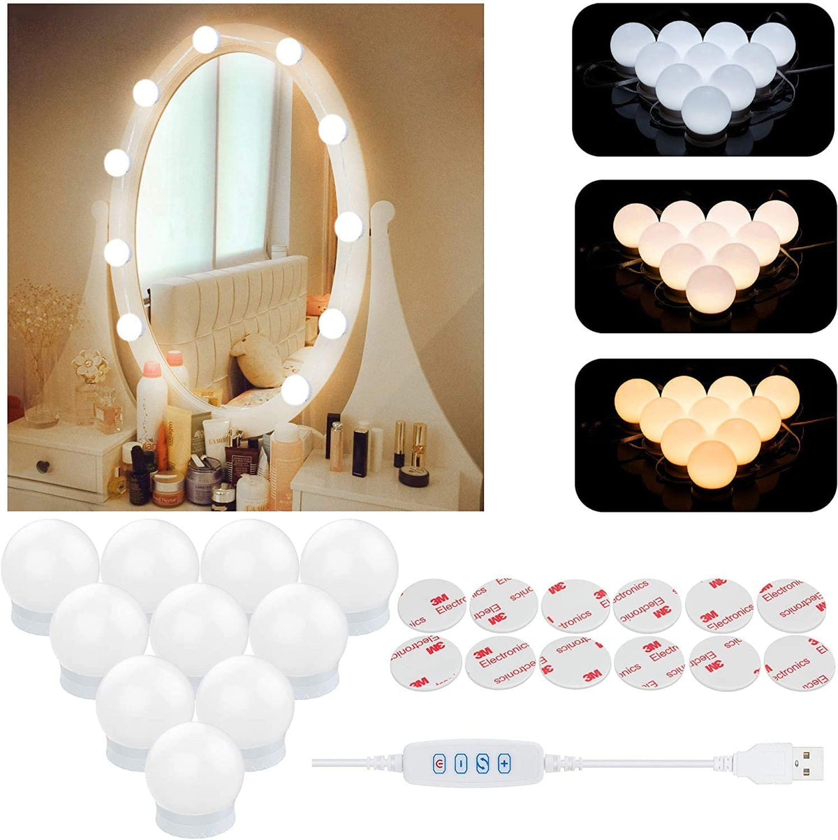 Vanity Lights for DIY Hollywood Mirror, LED Strip Lights Kit with Touch Sensor Dimmer Switch and Power Adaptor, 10 Bulbs