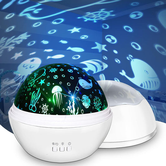 Baby Lights Projector, Sensory Lights with 360 Degree Starry Sky and Undersea Theme Baby Sensory - White