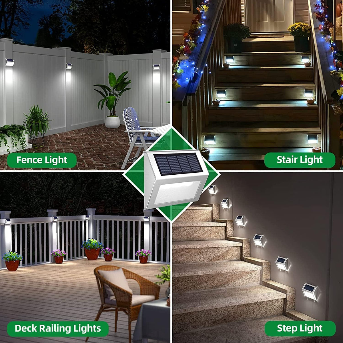 Solar Fence Lights,Stainless Steel Decorative Lights LED Garden Lights,Waterproof Step Lights Wireless Outdoor Lights, 6Pack