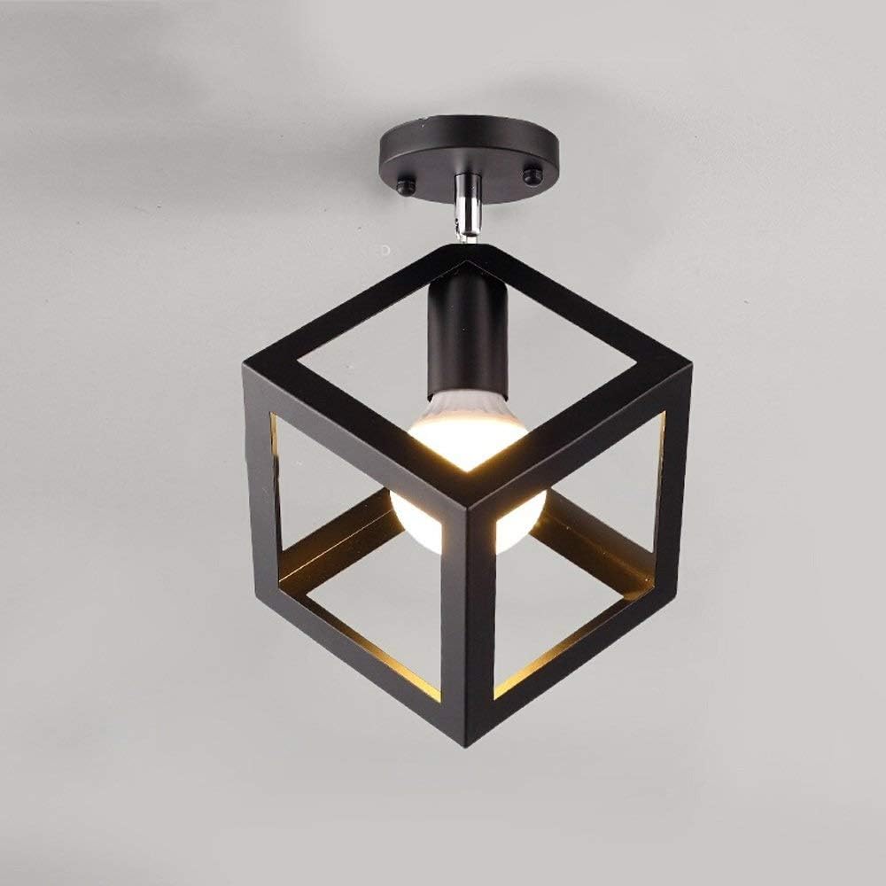 Ceiling Light Shade Matt Black Cube Puzzle Pendant Lampshade Shade, V-intage Industrial Metal Flush Mount Ceiling Light