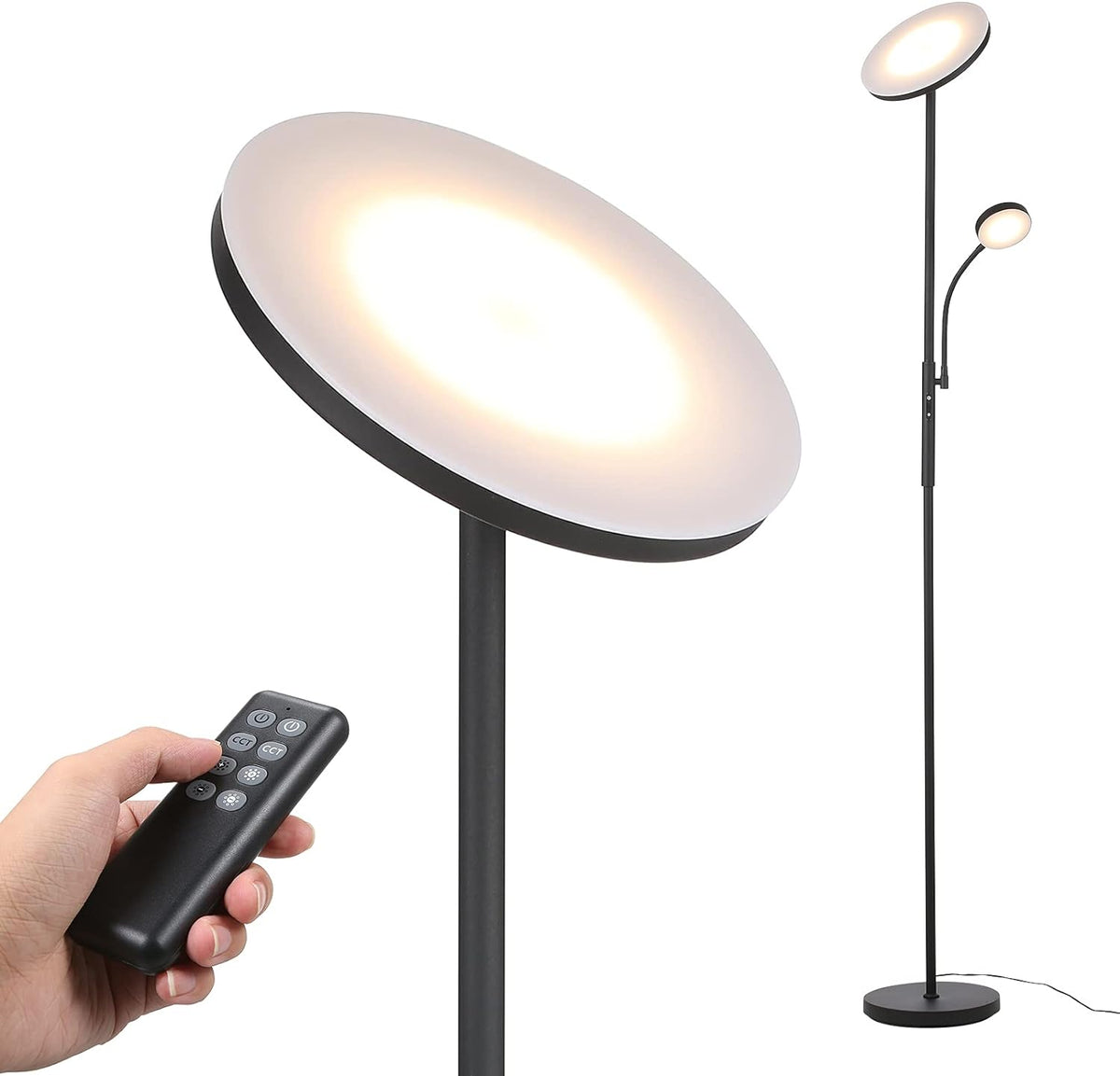 Led Uplighter Floor Lamps Dimmable Rotatable 2 Lights for Living Room with Remote 4 Color Temperatures Standing Lamp 27W Main 7W Side Reading Lamp