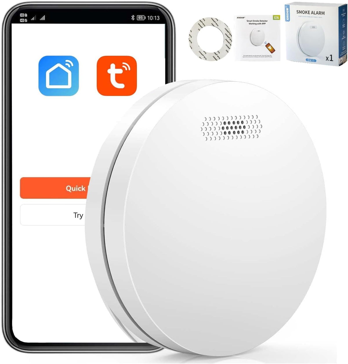 Smoke Alarm for Home with10 Years Battery, Smart WiFi Fire Detectors with Tuya App, Real-time Notification to Smartphone