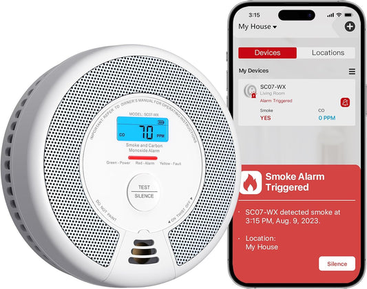 Wi-Fi Smoke and Carbon Monoxide Alarm with Replaceable Battery, Smart Combination Detector Compatible with X-Sense Home Security App, SC07-WX, 1-Pack