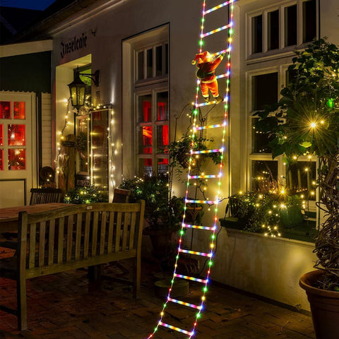 9.9Ft Multicolor LED Christmas Ladder Lights with Santa Claus – 338 LEDs, 8 Modes, Timer & Memory
