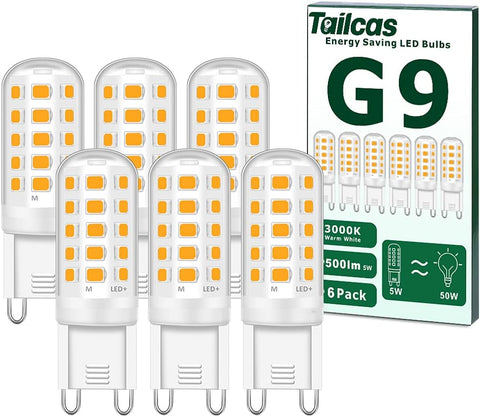 G9 LED Light Bulbs 5W, Warm White, 40W Halogen Equivalent, 6-Pack, 3000K, Energy Saving