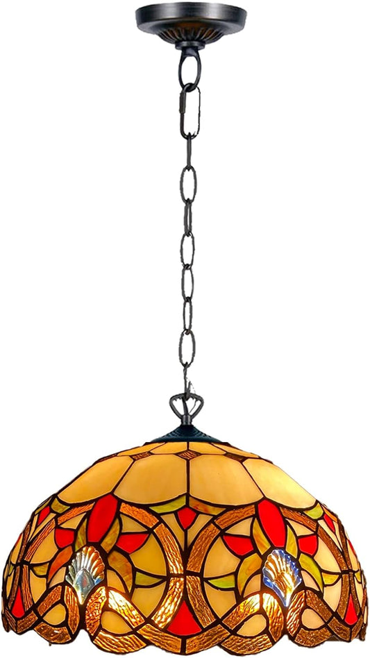 Tiffany Pendant Lamps 16 inch Handcrafted Stained Glass Lamp Shades Stunning Quality Antique Design Ceiling Light for Living Room Bedroom Lounge Hallway (1650) [Energy Class A]