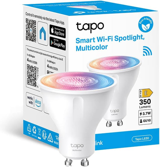 L630 GU10 Smart Wi-Fi Spotlight: Dimmable, Multicolour, Energy-Saving, Alexa & Google Home Compatible