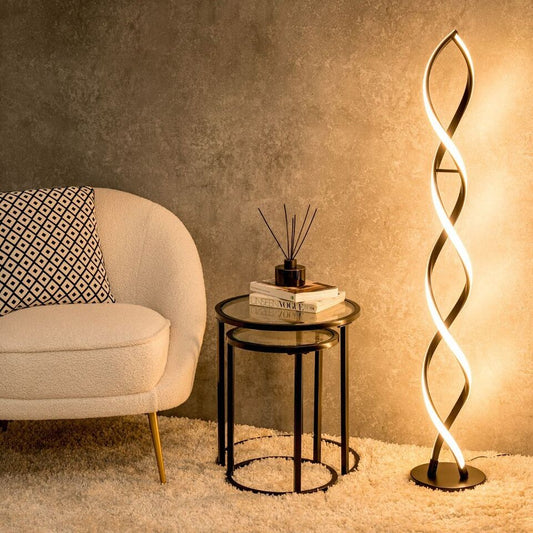 Matt Black Double Twist Floor Lamp Integrated LED Standing Light Living Room Lounge Lighting