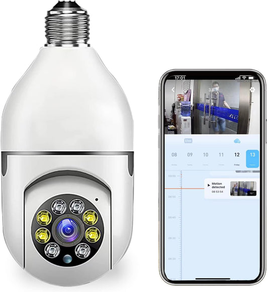 Smart WiFi Camera, 1080P 2.4G/5.0GWireless Light Bulb Camera WiFi Outdoor 360 Degree, Light Bulb Security Camera with Motion Detection, Two-Way Audio