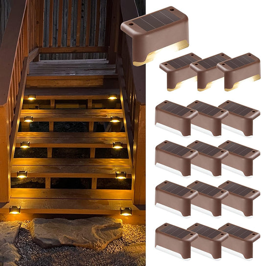 Outdoor Solar Stair Lights - Waterproof LED for Steps, Yard, Pathway, Warm White 16-Pack
