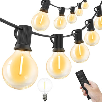 Outdoor party setup with LED string lights and remote control for easy adjustments

