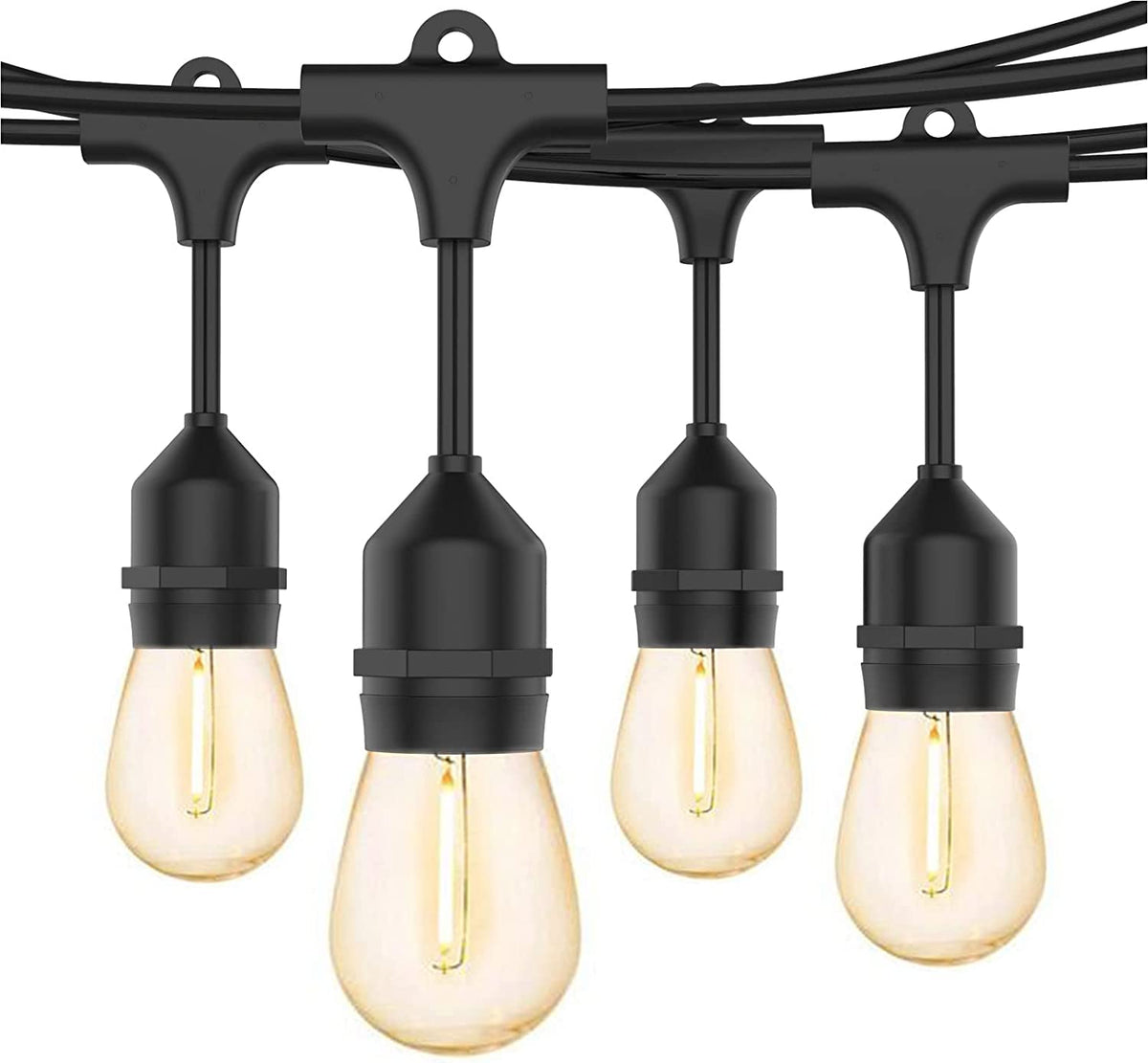 Outdoor Lights Mains Powered, 48FT LED S14 Garden Festoon Lighting with 15 LED Bulbs, Shatterproof Festoon Lights