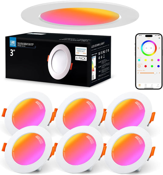 Smart LED Downlights for Ceiling, 7W RGB Alexa Control, Dimmable, 6 Pcs, 5000K Daylight, APP Control