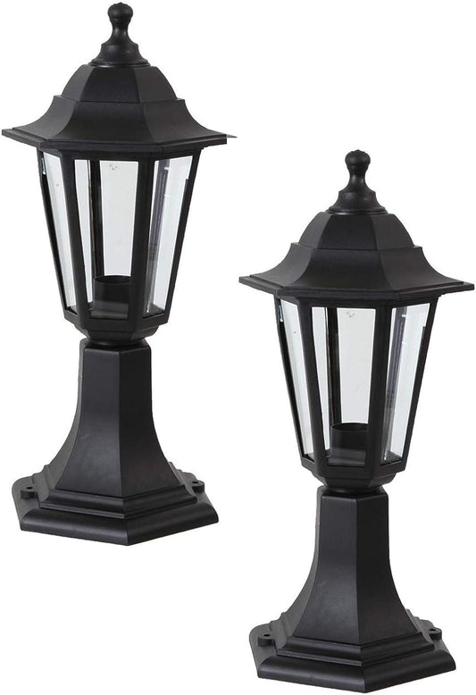 raditional Style IP44 Rated Black Outdoor Garden Post Top Lamp Lantern Light, E27 Fitting - 2 Pack