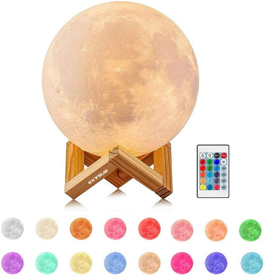 LED Lunar Night Light Remote Control Table Lamp Dimmable Brightness 16 Main Colors, 4 Light Conversion Modes with USB Charging Moonlight