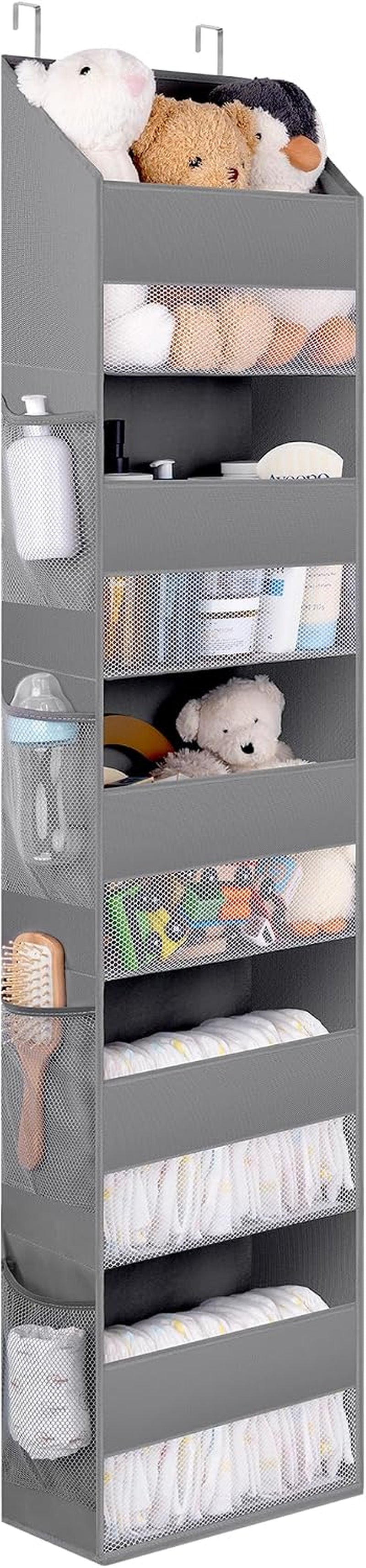 5-Shelf Hanging Storage Pockets, Pack of 1 Back Door Organiser Storage, behind Door Storage Organizer for Bedroom Living Room, Grey Overdoor Storage Organiser, Nursery Hanging Storage