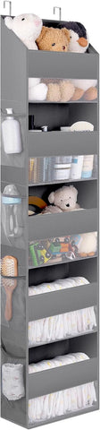 5-Shelf Hanging Storage Pockets, Pack of 1 Back Door Organiser Storage, behind Door Storage Organizer for Bedroom Living Room, Grey Overdoor Storage Organiser, Nursery Hanging Storage