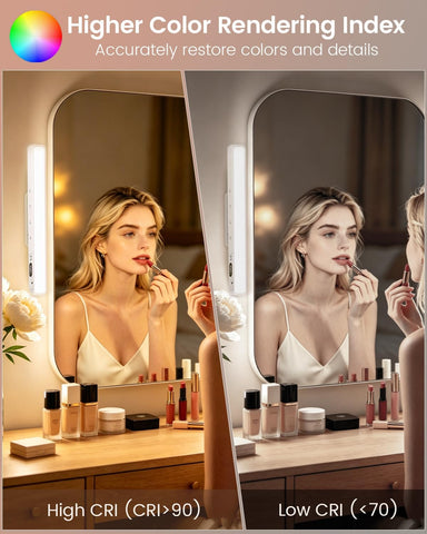 Makeup Mirror Light Stick on Mirror with Battery Level Display 2PC | Vanity Lights Bar Rechargeable Make up Light with Remote Magnetic Dressing Table Lights with 5 Cct&Dimmable for Bathroom